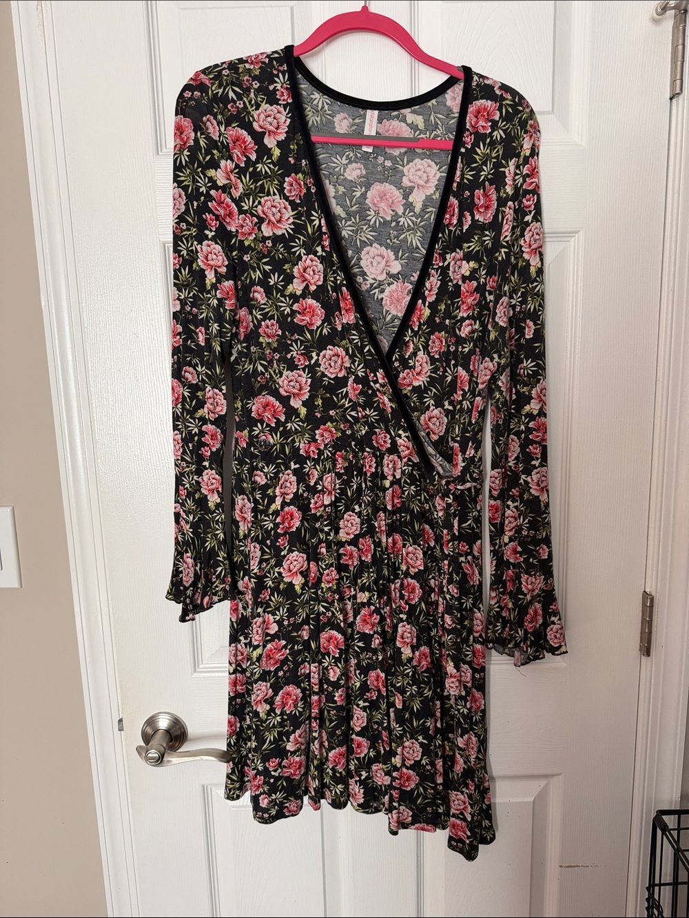Xhilaration Black Floral Wrap Mini Dress - Pink Roses